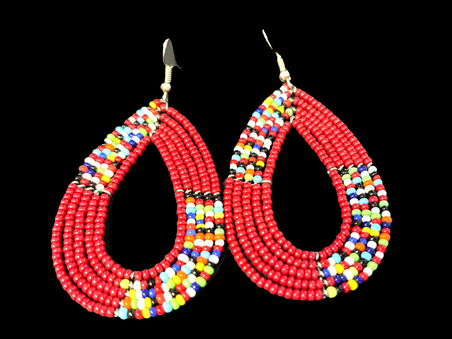 Kenyan Multi-Beaded Earrings Red - HAPPY HOURS