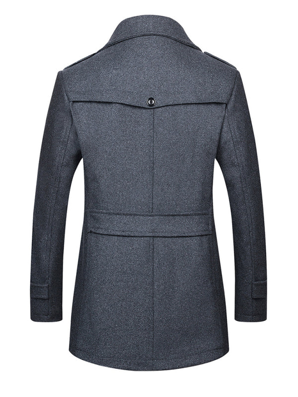 Men's wool zipper autumn and winter double collar coat - HAPPY HOURS