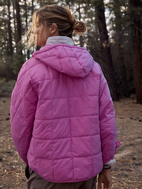 Solid Color Hooded Cotton Foldable Padded Pullover Pocket Long Sleeve Jacket - HAPPY HOURS