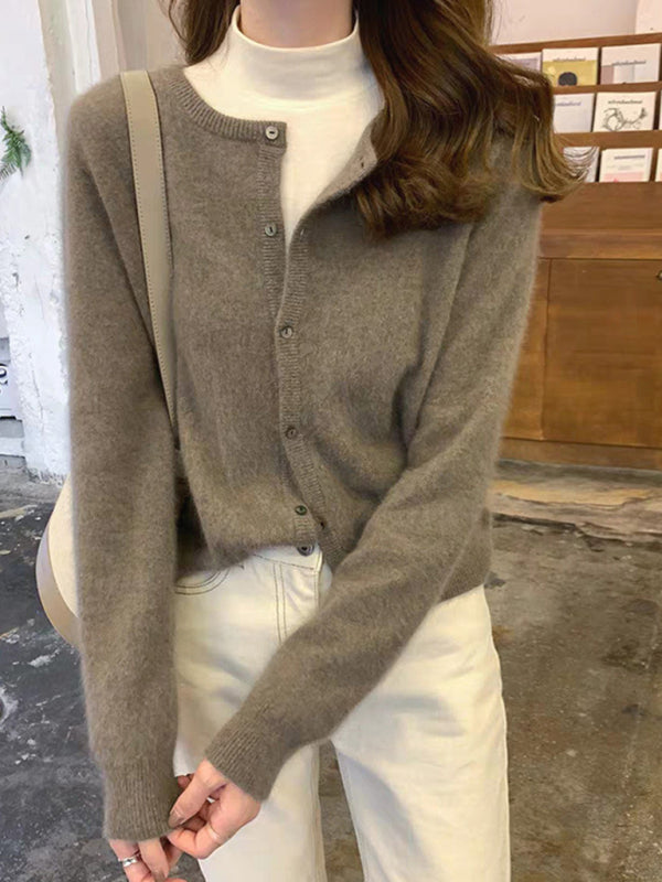 New round neck layered knitted cardigan - HAPPY HOURS