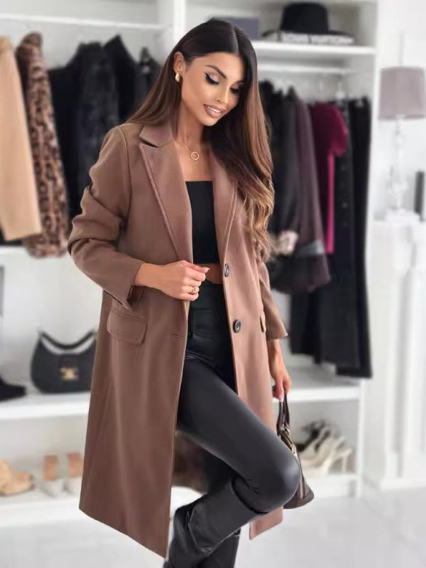 Autumn and winter simple long-sleeved solid color single-breasted jacket - HAPPY HOURS