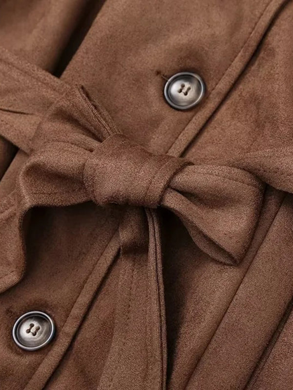 Khaki Trench Coat Double Breasted Lapel Coat - HAPPY HOURS