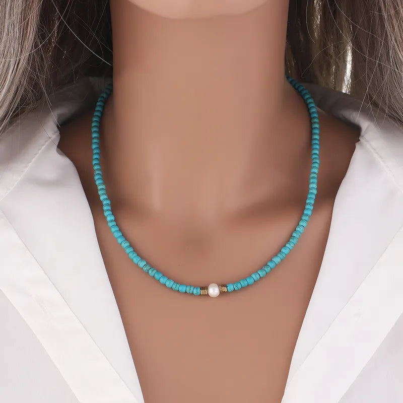 Turquoise & Pearl Beaded Necklace (Pre-Order)