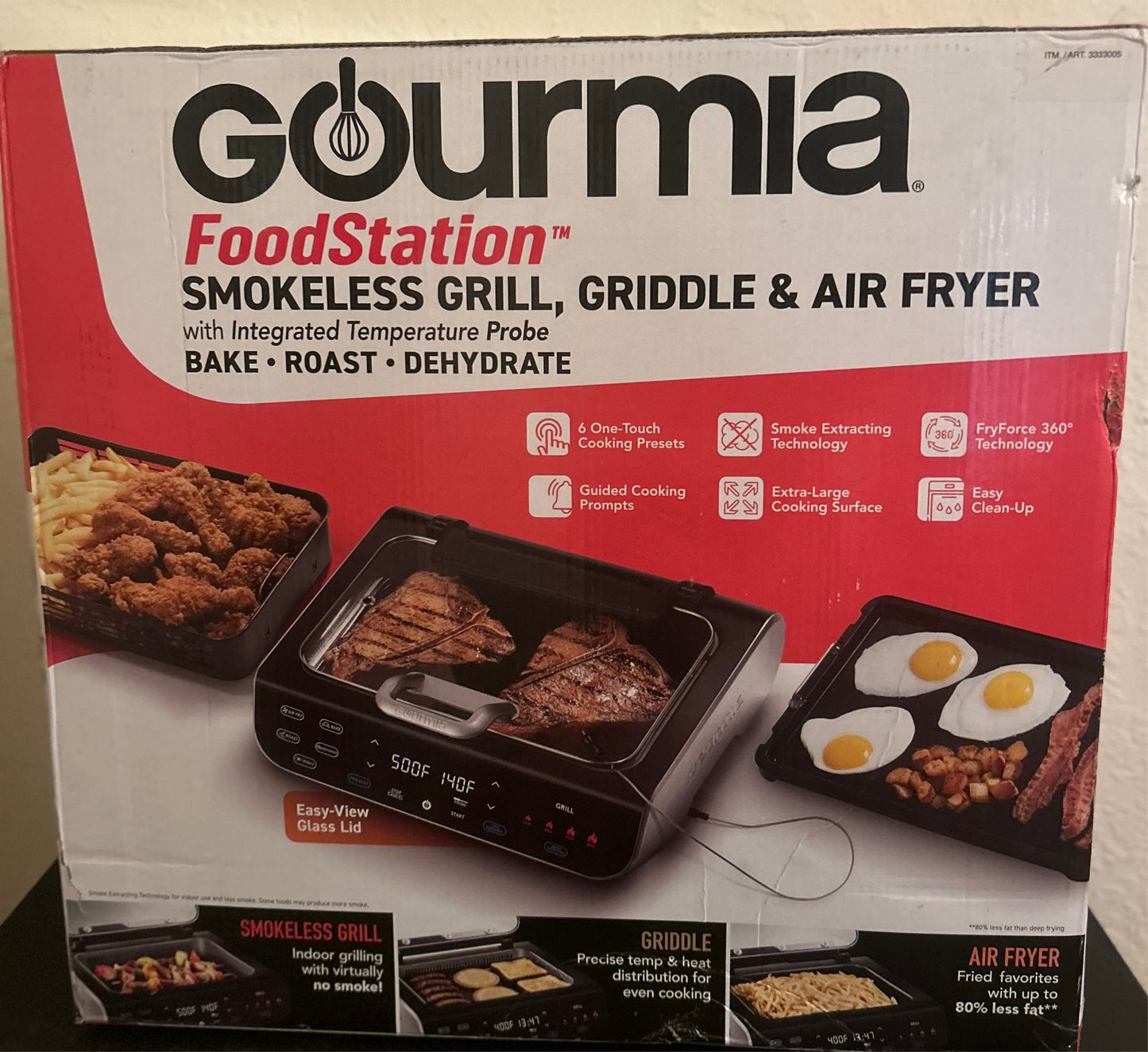 NEW GOURMIA 6 - in - 1 FOODSTATION INDOOR SMOKELESS GRILL GRIDDLE AIR FRYER - HAPPY HOURS