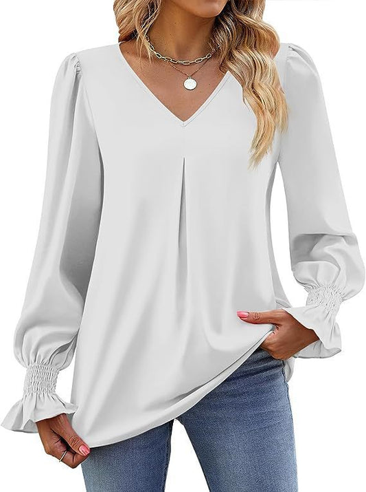 Neue einfarbig chiffon hemd V-ausschnitt pullover ausgestelltes lange-ärmeln top hemd 