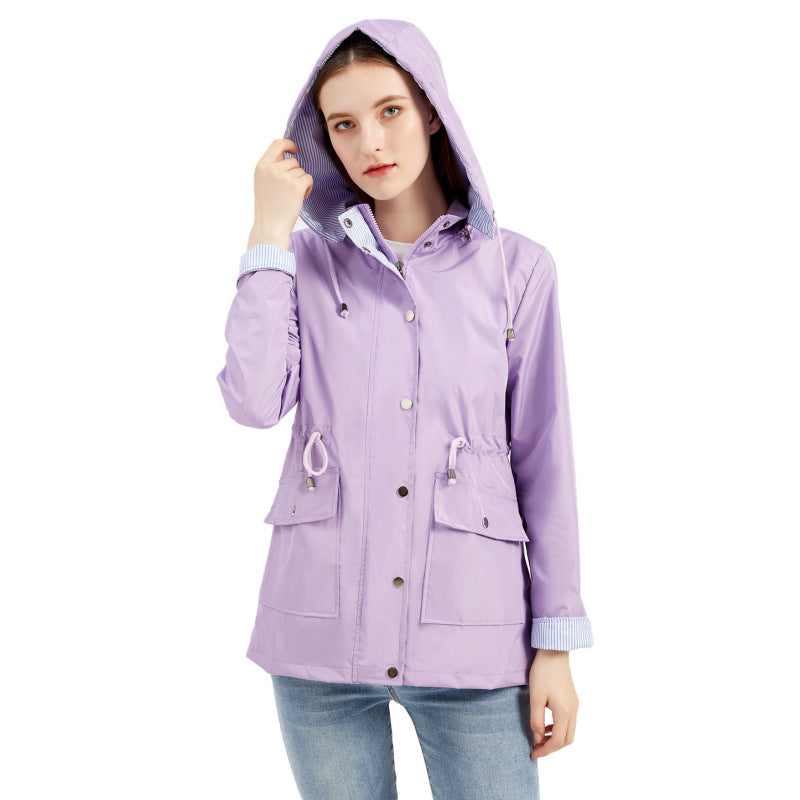 Women's Removable Hood Zipper Closure Windbreaker