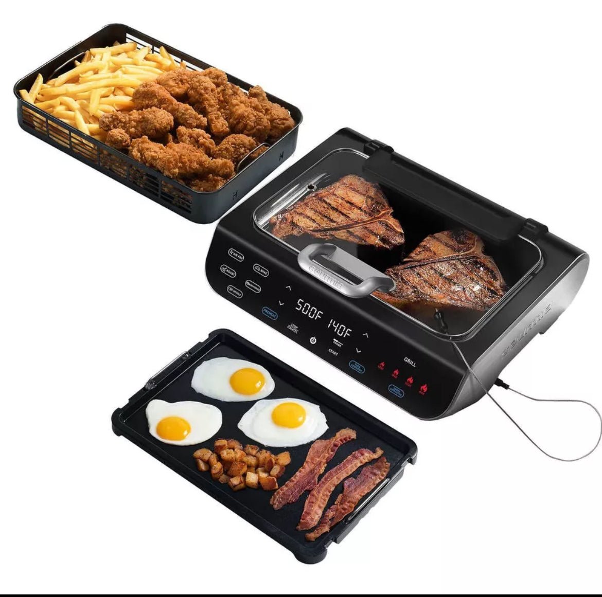 NEW GOURMIA 6 - in - 1 FOODSTATION INDOOR SMOKELESS GRILL GRIDDLE AIR FRYER - HAPPY HOURS