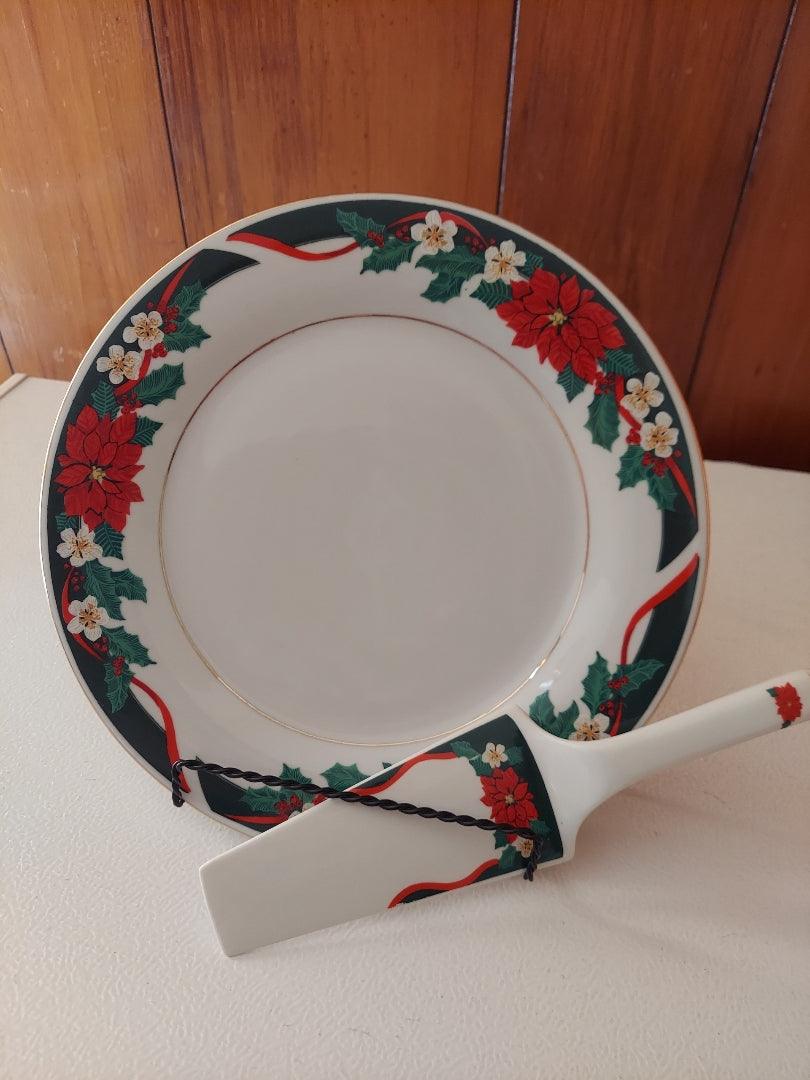 Tienshan Deck the Halls 2 Piece Christmas Cake Platter Server Set - HAPPY HOURS