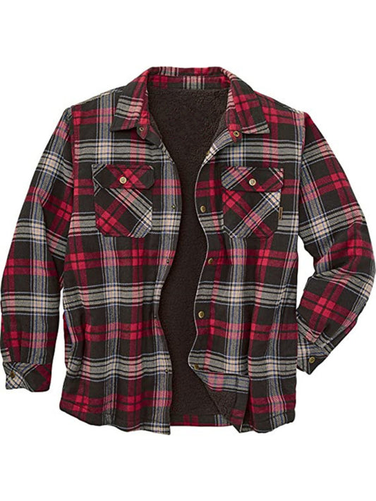 Long Sleeve Lapel Lapel Plaid Fleece Shirt Men's Jacket