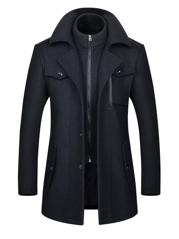 Men's wool zipper autumn and winter double collar coat