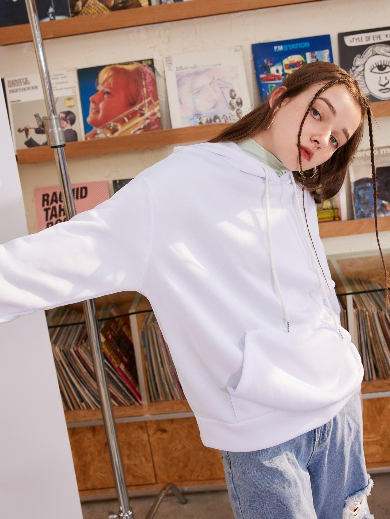 Slogan Graphic Drop Shoulder Hoodie - HAPPY HOURS