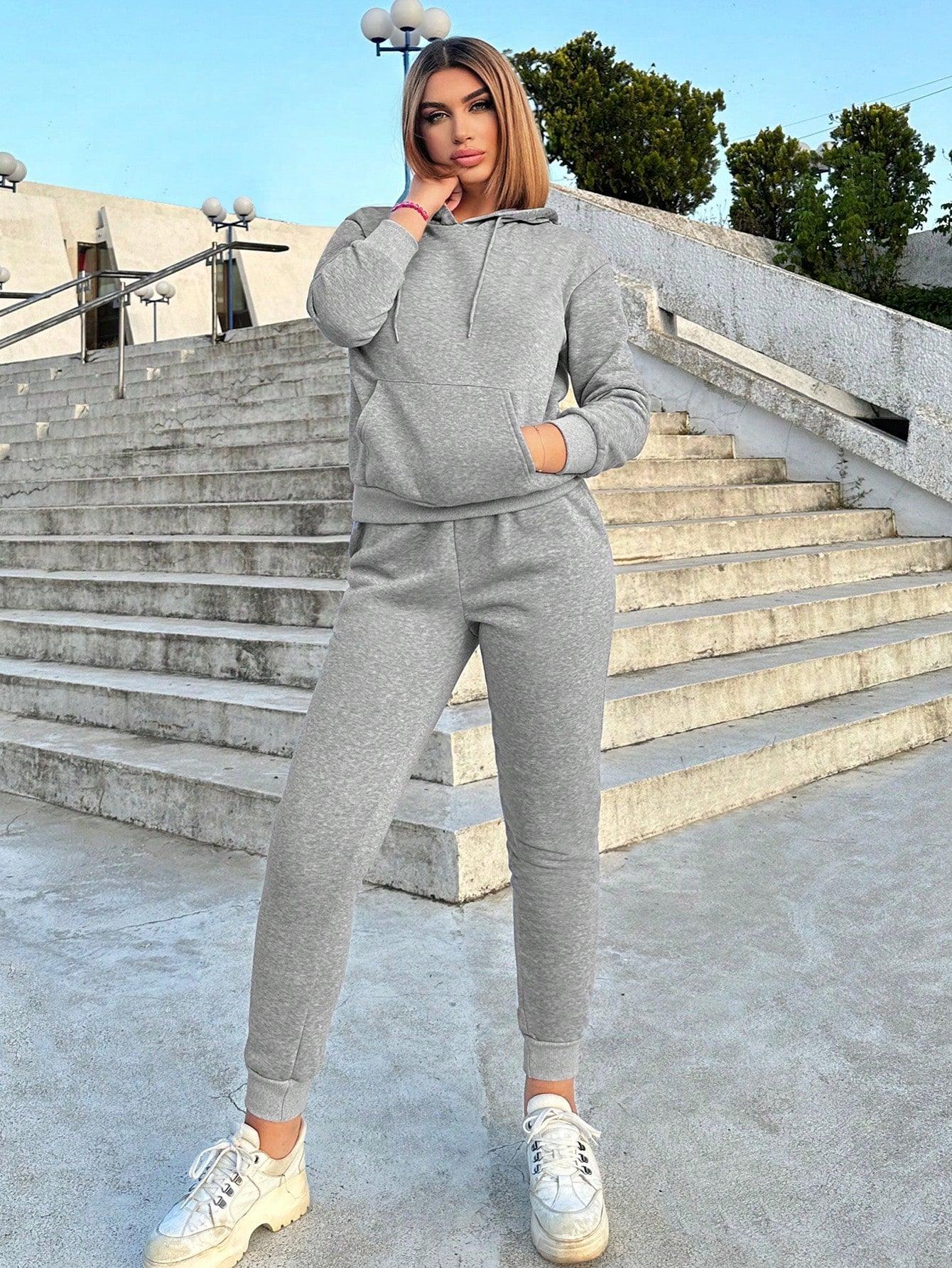 SXY Drop Shoulder Drawstring Thermal Hoodie Sweatpants - HAPPY HOURS