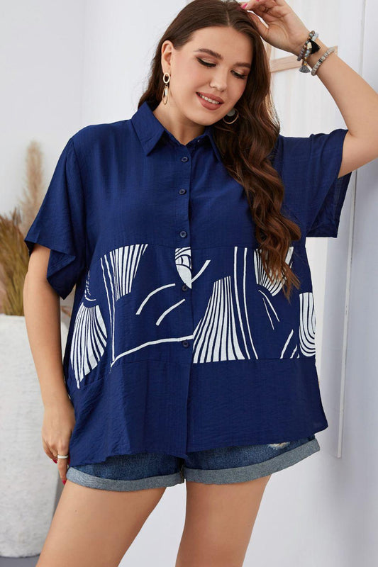 Plus Size Printed Flutter Sleeve Shirt - HAPPY HOURS