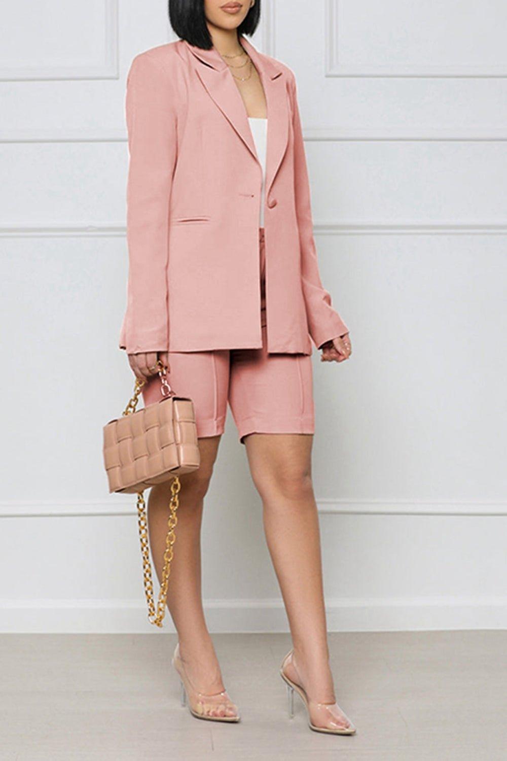 Long Sleeve Blazer and Shorts Set - HAPPY HOURS