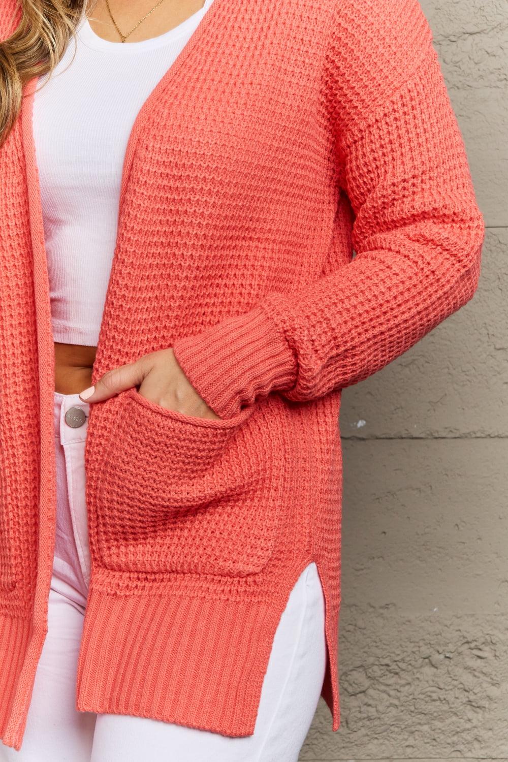 Zenana Bright & Cozy Full Size Waffle Knit Cardigan - HAPPY HOURS