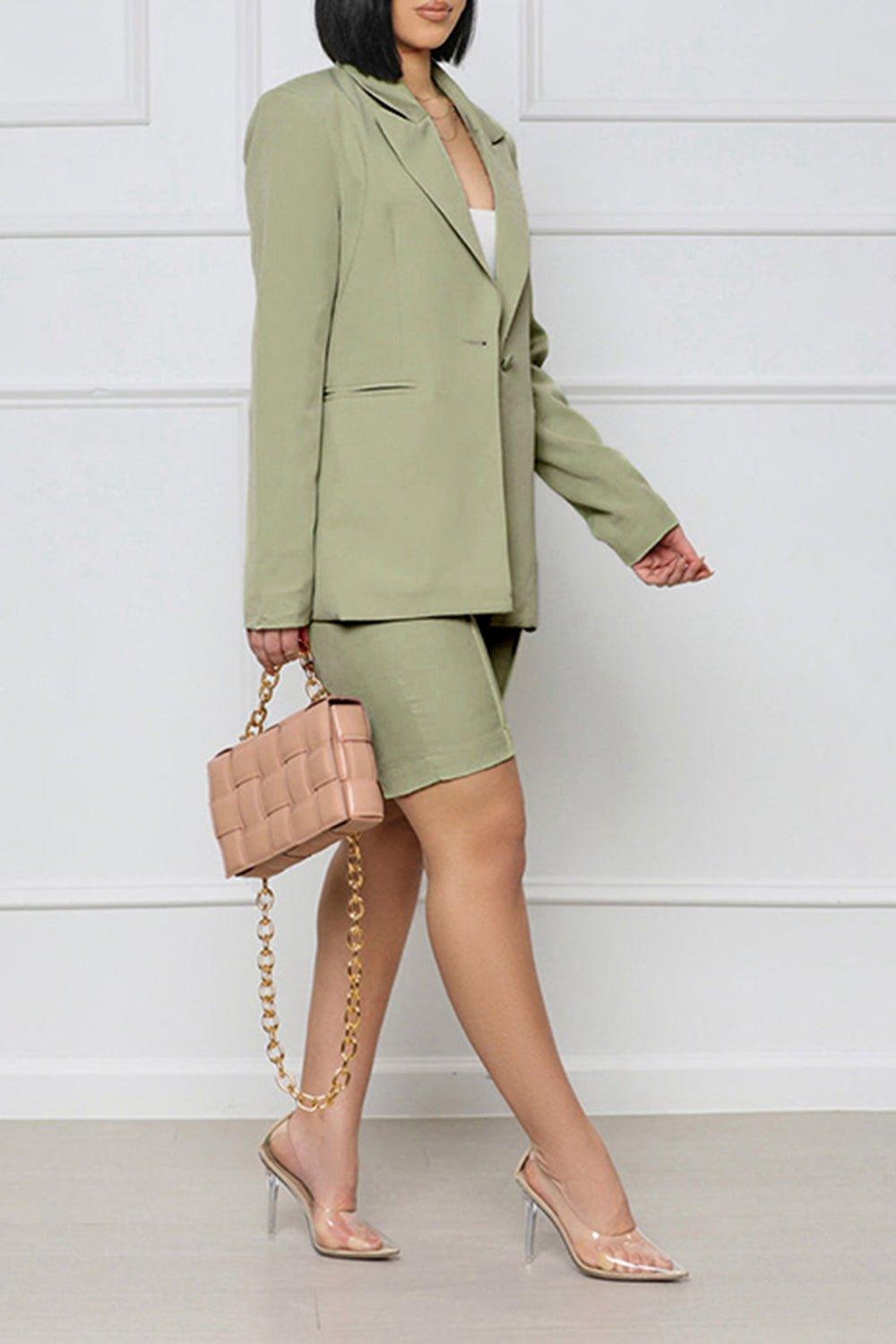 Long Sleeve Blazer and Shorts Set - HAPPY HOURS