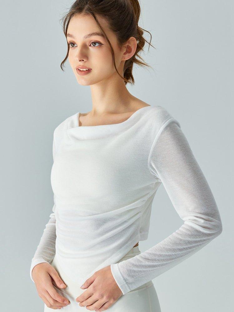 Cowl Neck Long Sleeve Sports Top - HAPPY HOURS