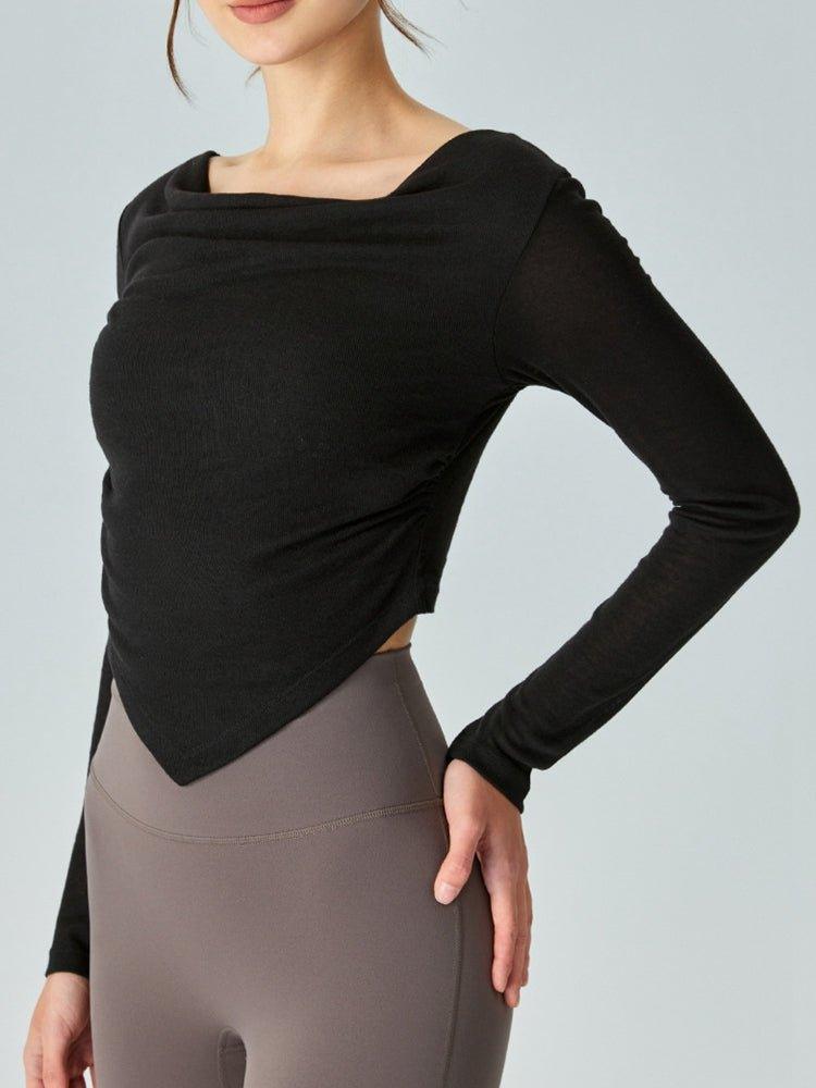 Cowl Neck Long Sleeve Sports Top - HAPPY HOURS