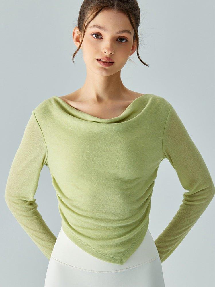 Cowl Neck Long Sleeve Sports Top - HAPPY HOURS