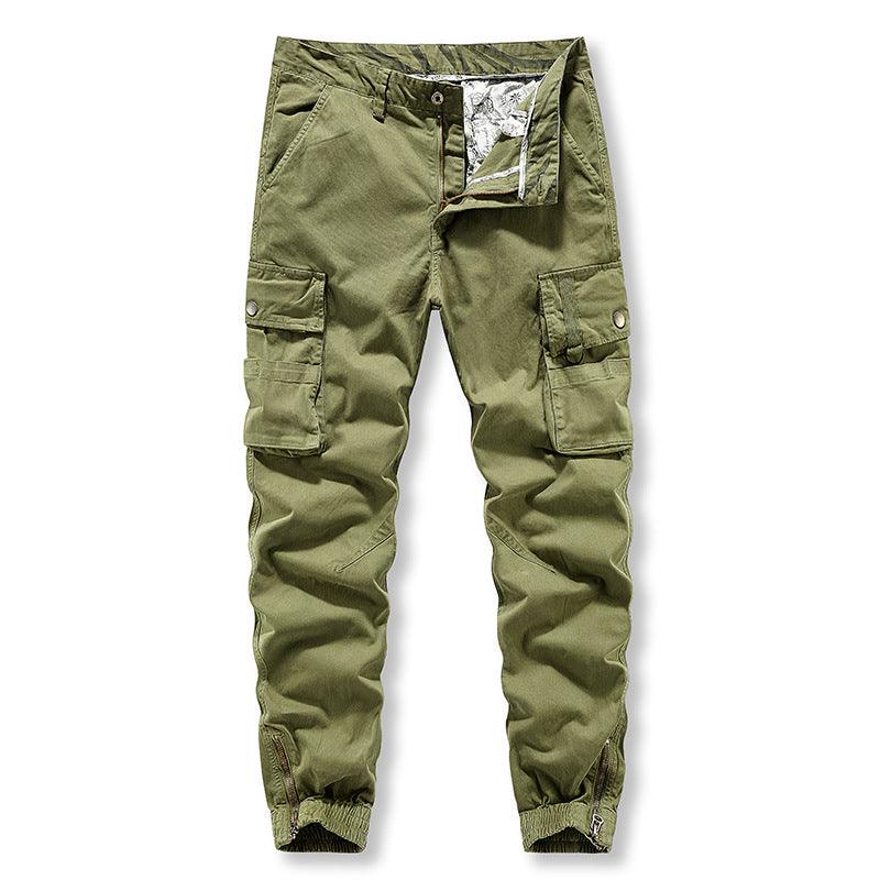 Washed solid color overalls, men's fashion, versatile, zipper pants, Multi Pocket sports and leisure pants - HAPPY HOURS