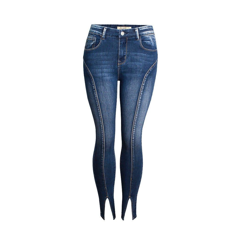 Jeans New Mid rise Stretch Split Leg Trendy High Quality Washed Cropped Jeans - HAPPY HOURS