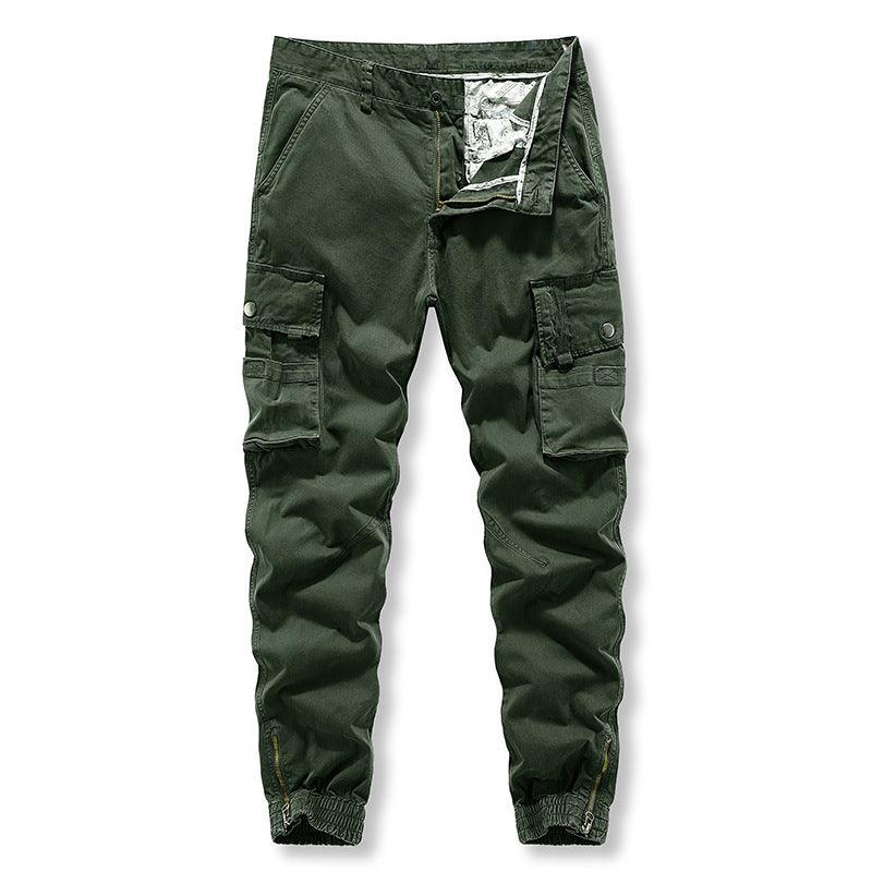 Washed solid color overalls, men's fashion, versatile, zipper pants, Multi Pocket sports and leisure pants - HAPPY HOURS