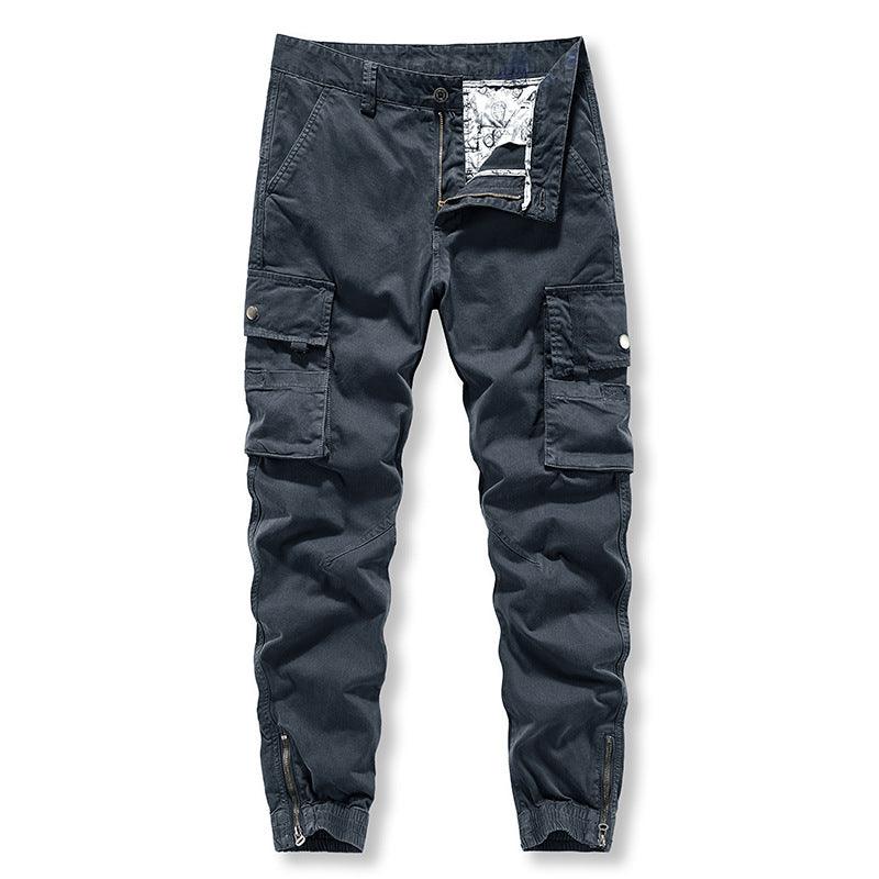 Washed solid color overalls, men's fashion, versatile, zipper pants, Multi Pocket sports and leisure pants - HAPPY HOURS