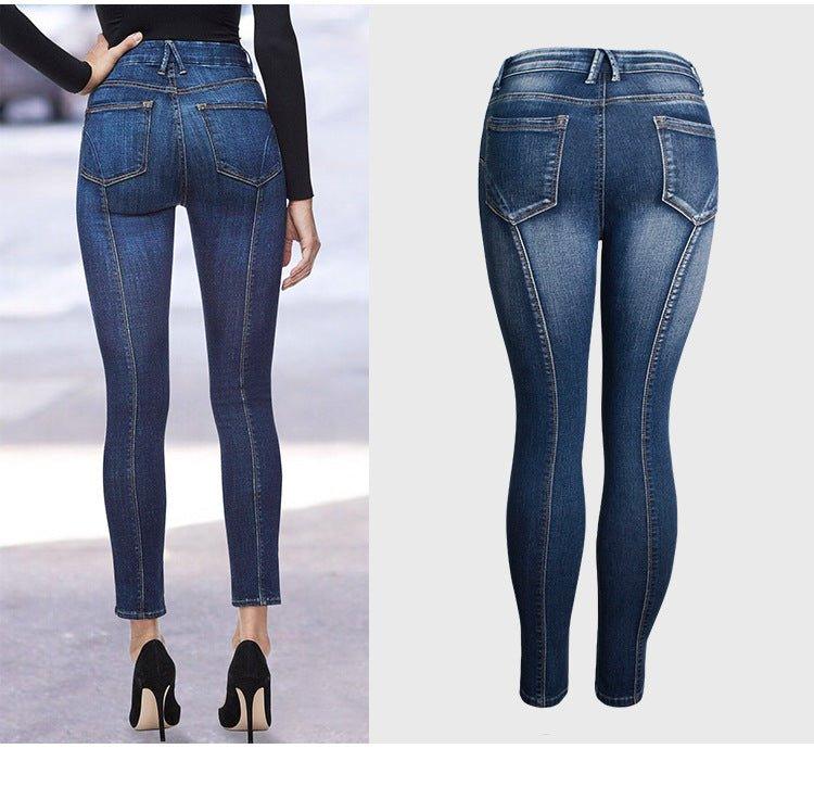 Jeans New Mid rise Stretch Split Leg Trendy High Quality Washed Cropped Jeans - HAPPY HOURS