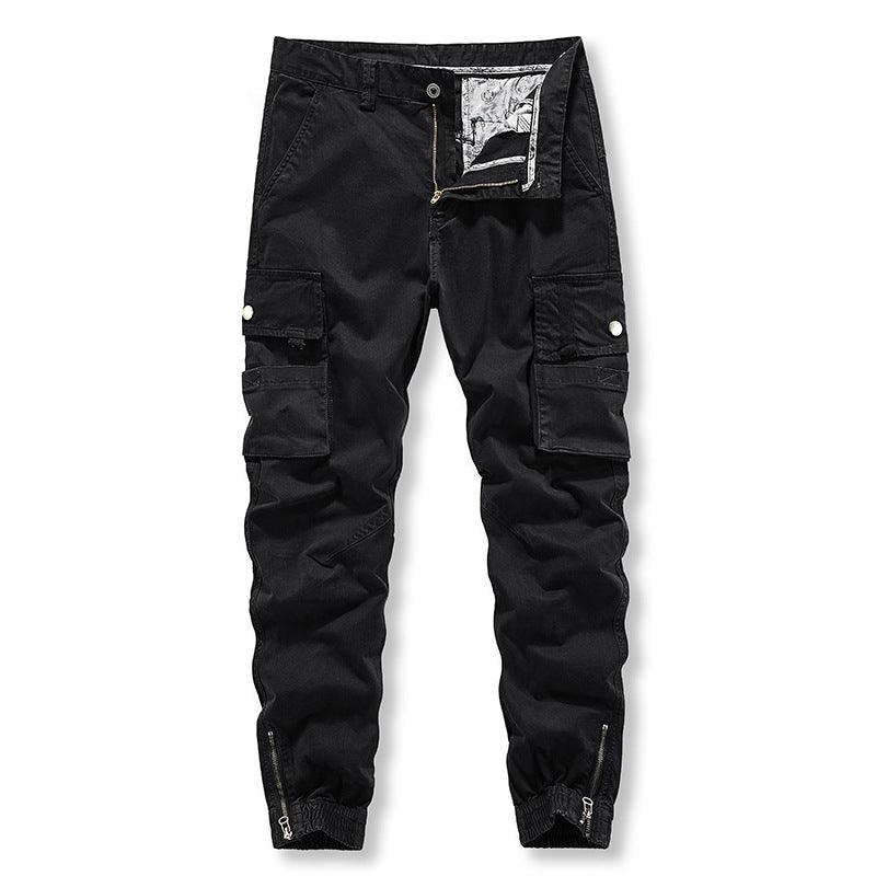 Washed solid color overalls, men's fashion, versatile, zipper pants, Multi Pocket sports and leisure pants - HAPPY HOURS