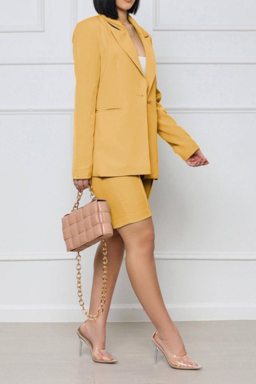 Long Sleeve Blazer and Shorts Set - HAPPY HOURS