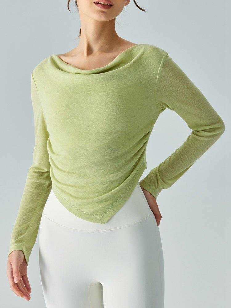 Cowl Neck Long Sleeve Sports Top - HAPPY HOURS