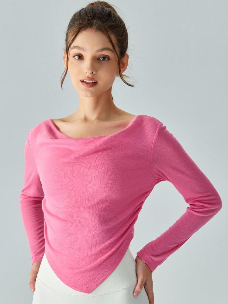 Cowl Neck Long Sleeve Sports Top - HAPPY HOURS