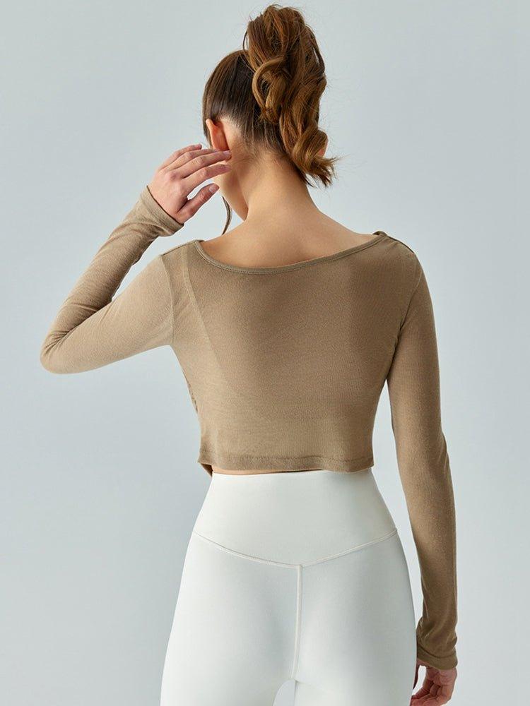 Cowl Neck Long Sleeve Sports Top - HAPPY HOURS