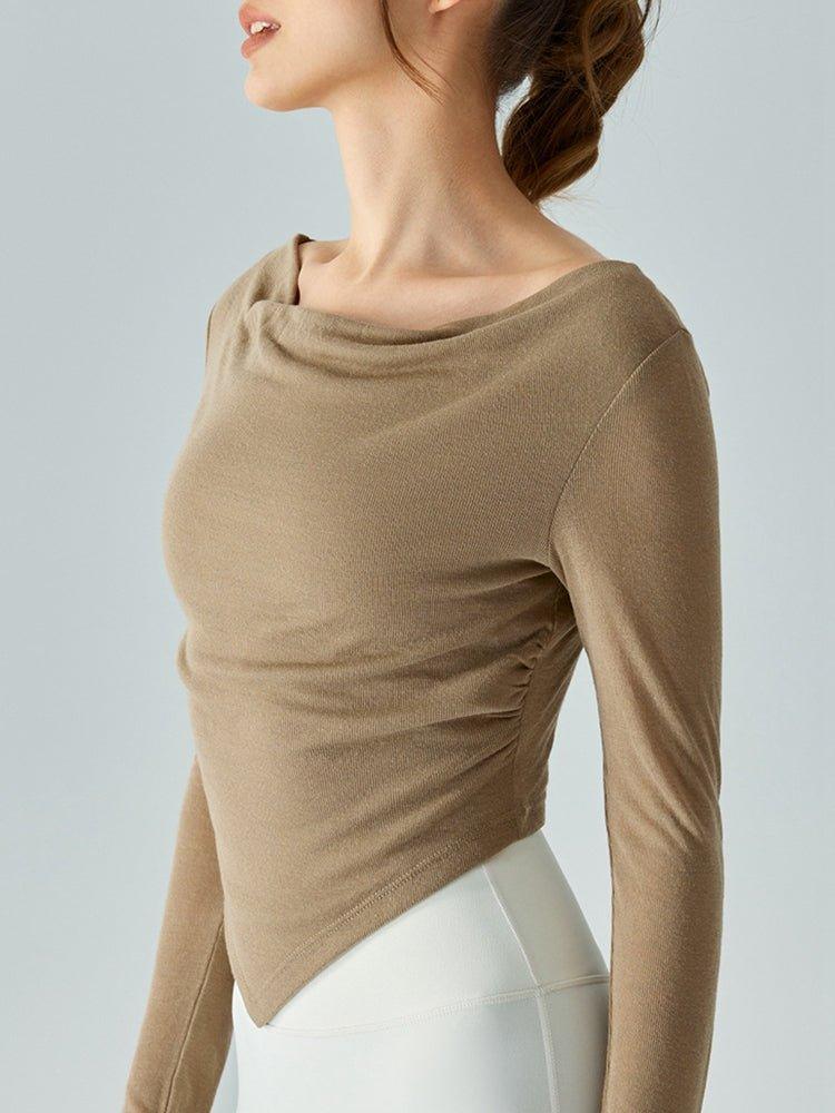 Cowl Neck Long Sleeve Sports Top - HAPPY HOURS