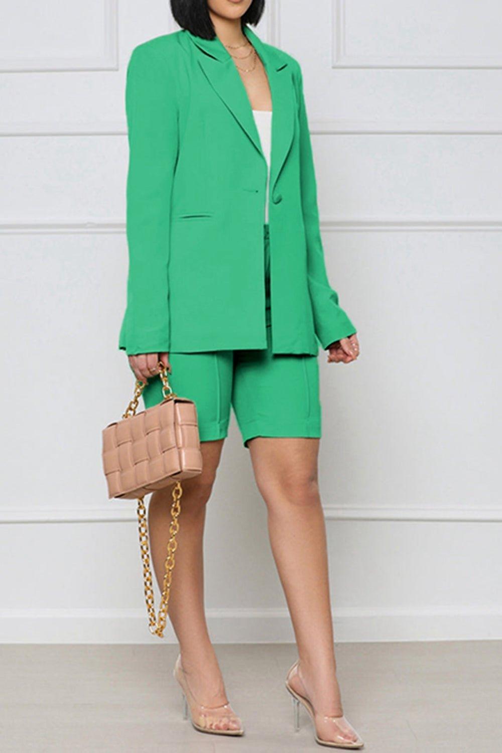 Long Sleeve Blazer and Shorts Set - HAPPY HOURS