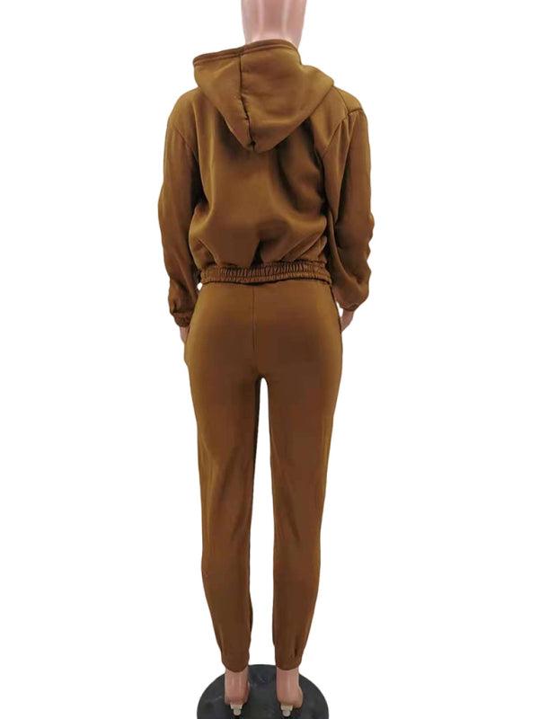 Women's Knitted Casual Sports Fleece Hooded Three-piece Suit - HAPPY HOURS