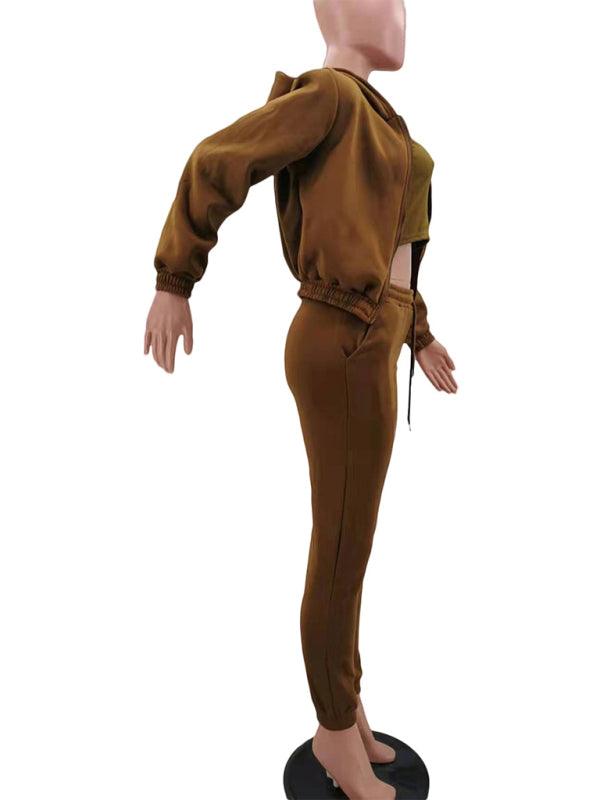 Women's Knitted Casual Sports Fleece Hooded Three-piece Suit - HAPPY HOURS