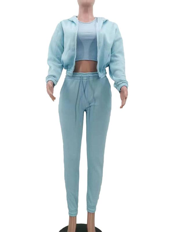 Women's Knitted Casual Sports Fleece Hooded Three-piece Suit - HAPPY HOURS
