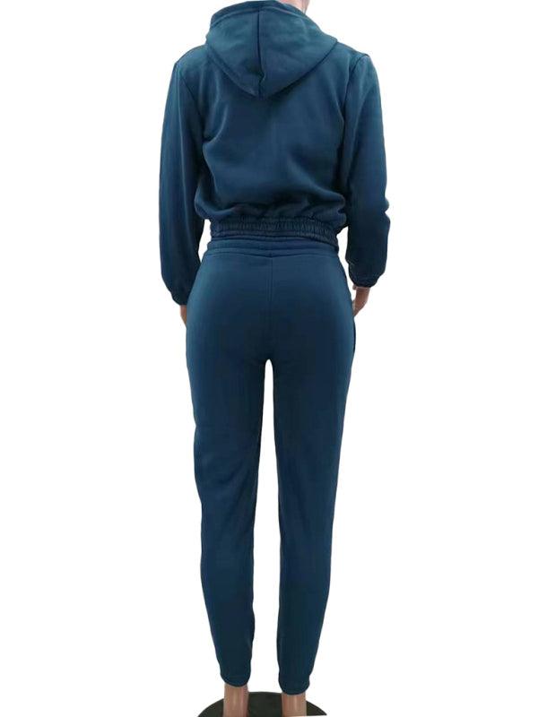 Women's Knitted Casual Sports Fleece Hooded Three-piece Suit - HAPPY HOURS