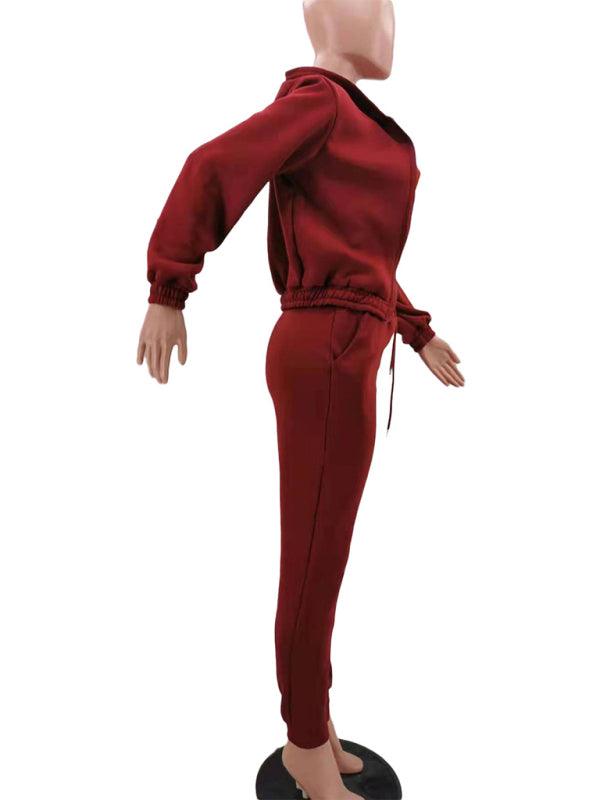 Women's Knitted Casual Sports Fleece Hooded Three-piece Suit - HAPPY HOURS