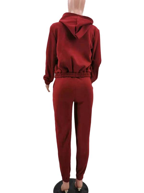 Women's Knitted Casual Sports Fleece Hooded Three-piece Suit - HAPPY HOURS