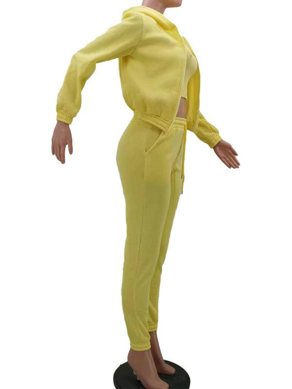 Women's Knitted Casual Sports Fleece Hooded Three-piece Suit - HAPPY HOURS