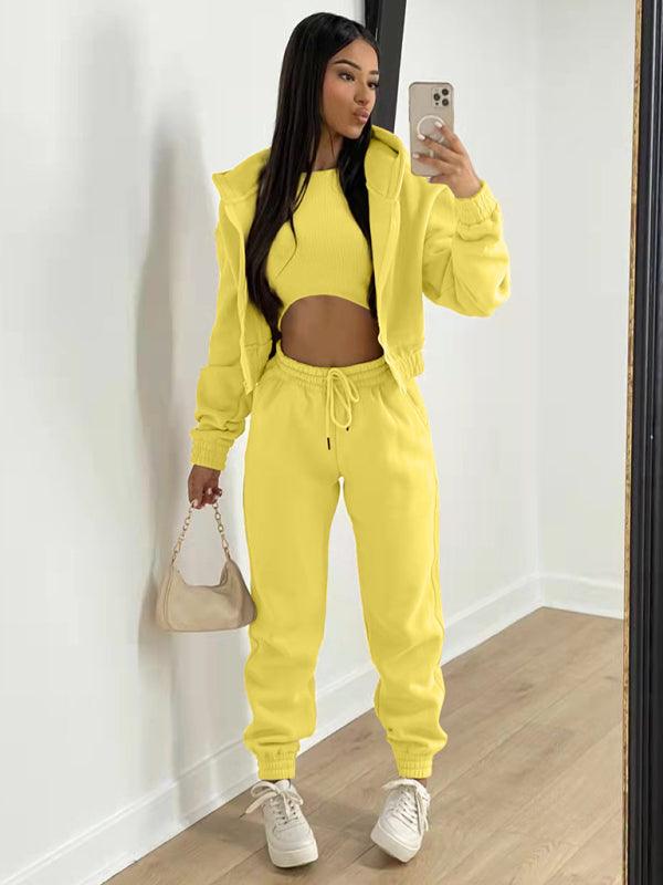 Women's Knitted Casual Sports Fleece Hooded Three-piece Suit - HAPPY HOURS