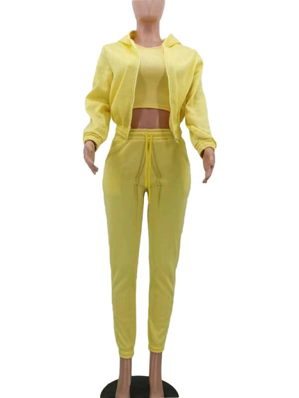 Women's Knitted Casual Sports Fleece Hooded Three-piece Suit - HAPPY HOURS